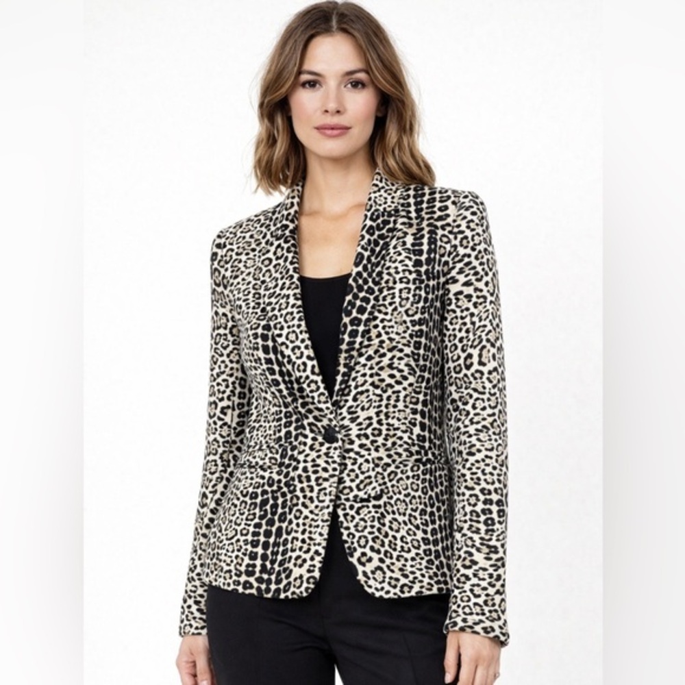 Zara Basic Leopard Print Blazer - image 1